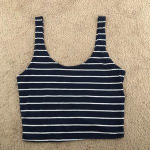 Abercrombie Navy and White Stripe Stretchy Crop Tank Top Small